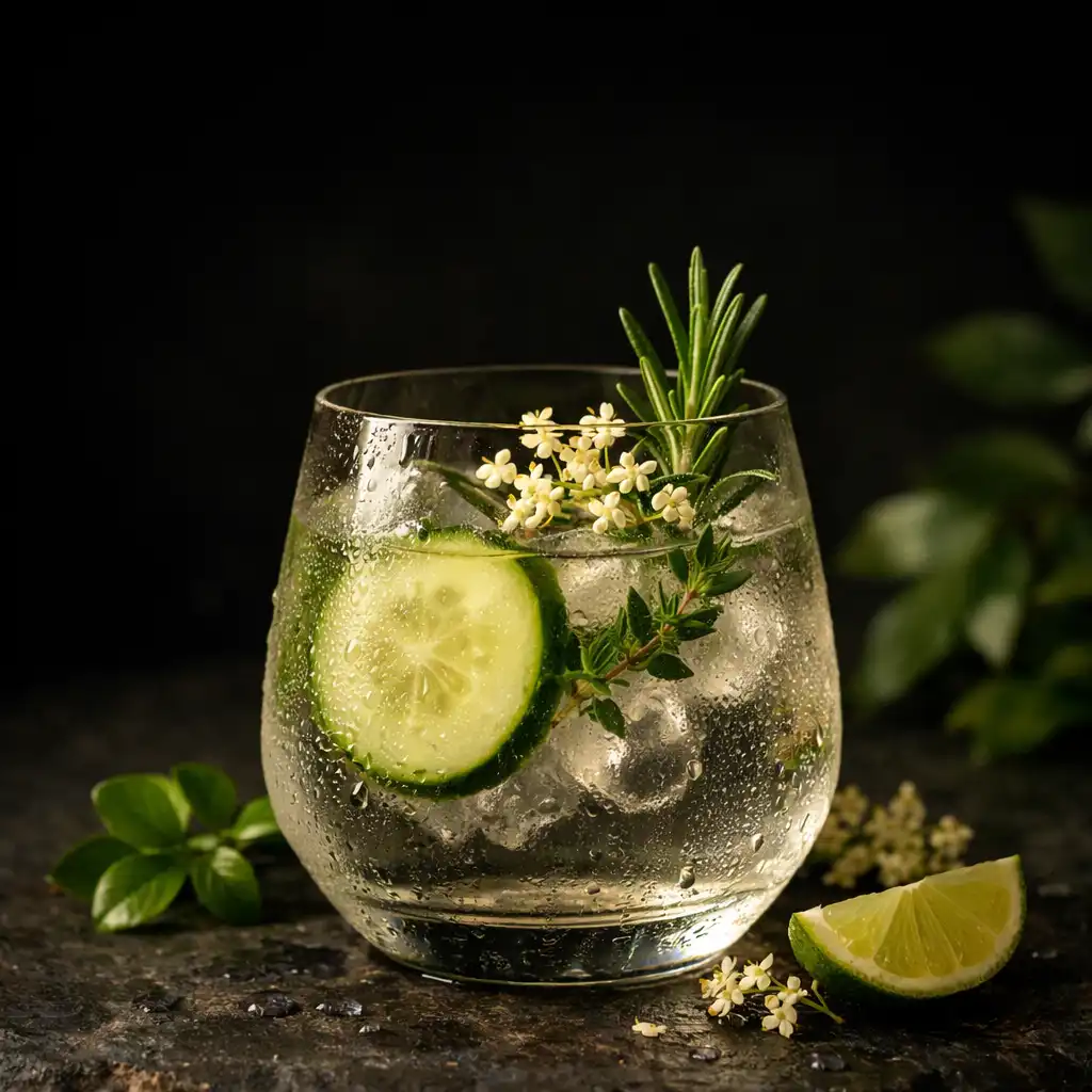 Botaniczny mocktail na ciemnym blacie